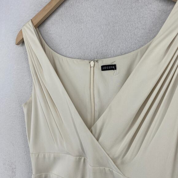 JOSEPH Dress 38 Silk Faux Wrap V-Neck Back Zip Sleeveless Lined Ylang Off White - Picture 2 of 15